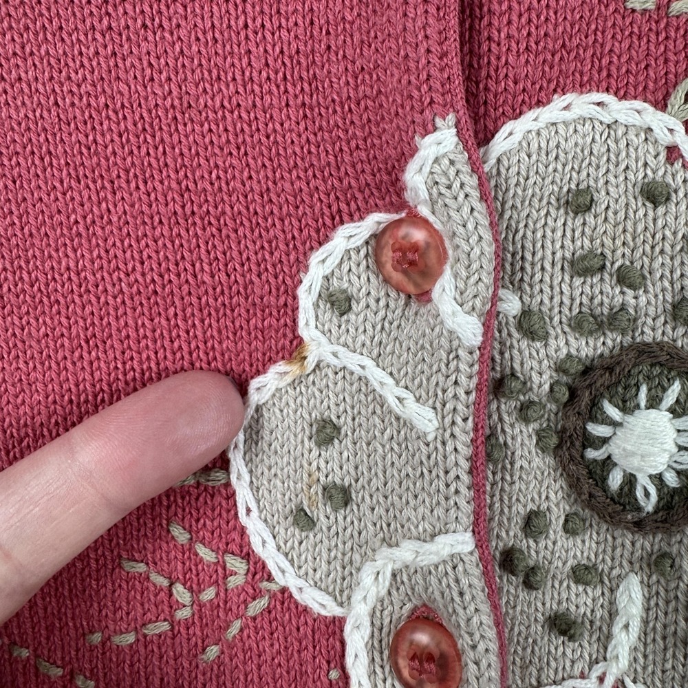 Vintage CJ Banks Sweater Womens 2X Pink Floral Embroidered Cardigan Y2K Granny - Picture 5 of 11